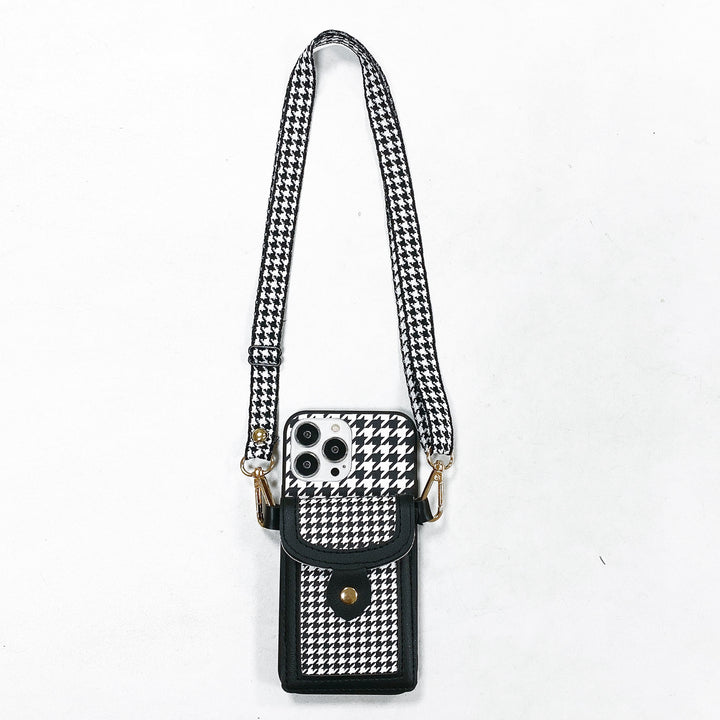 Houndstooth Leather Card Case Lanyard Mobile Phone