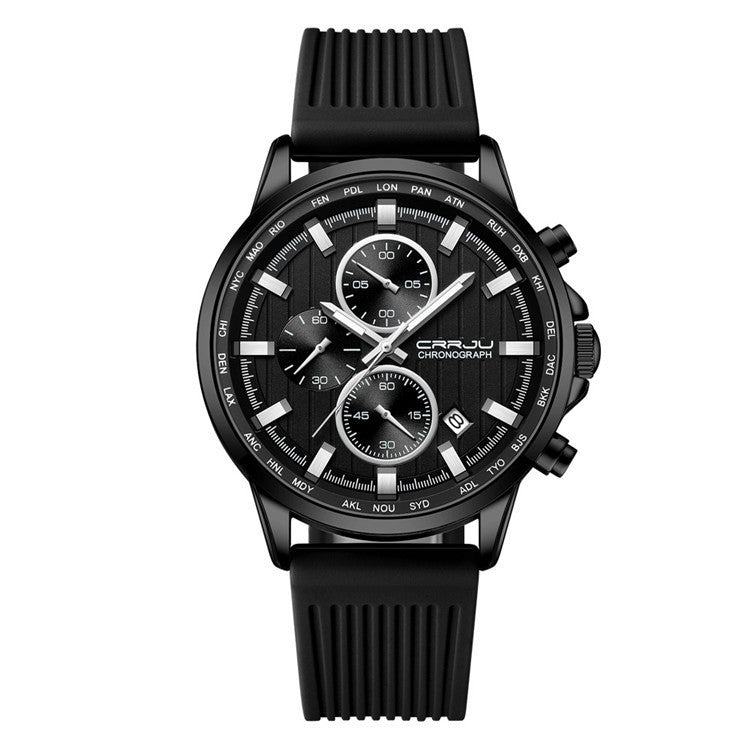 New Men's Silicone Strap Business Casual Watch Business décontracté en acier à six broches