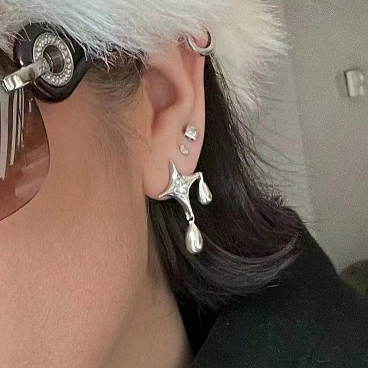 Silver Needle Star River Evening Stud Earrings dames driedimensionale waterdruppel