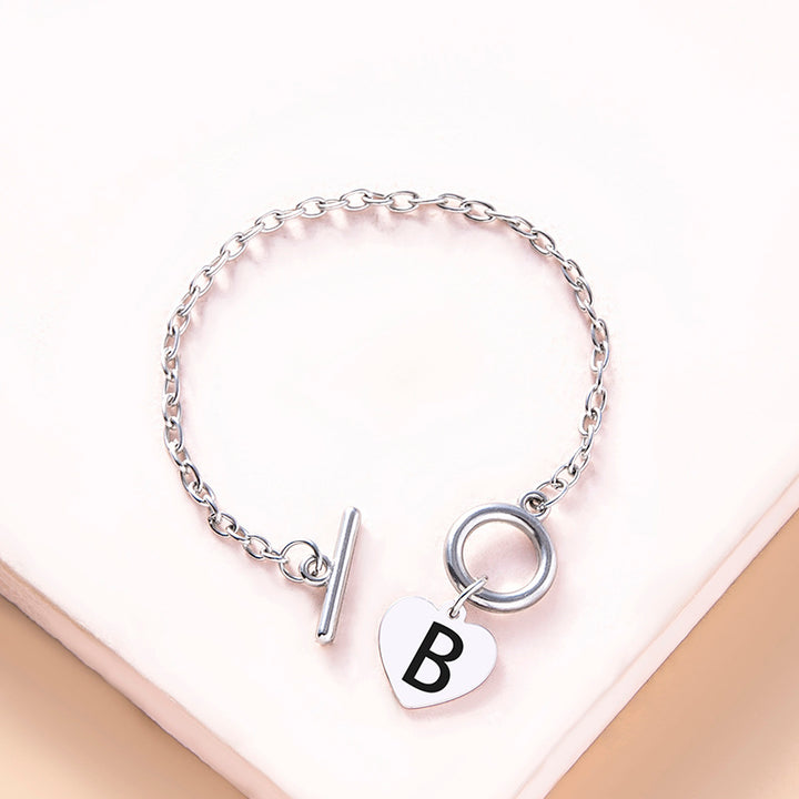 Cadeia de link de cor de prata OT Buckle Grosp Bracelet 26 Letter Inicial Charms Heart Bracelets for Women Girls