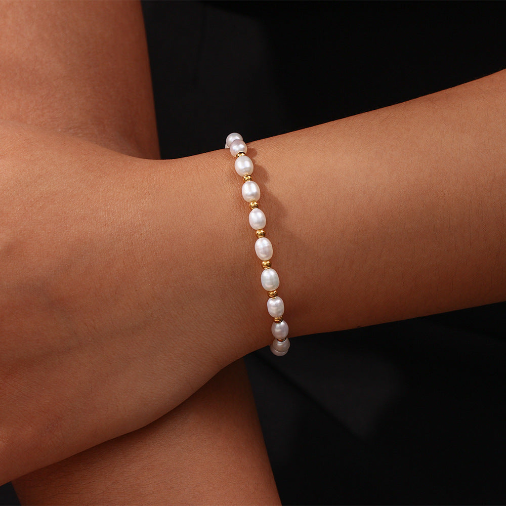Bracelet à cordon d'espaceur de perles en eau douce plaquée en acier inoxydable bracelet