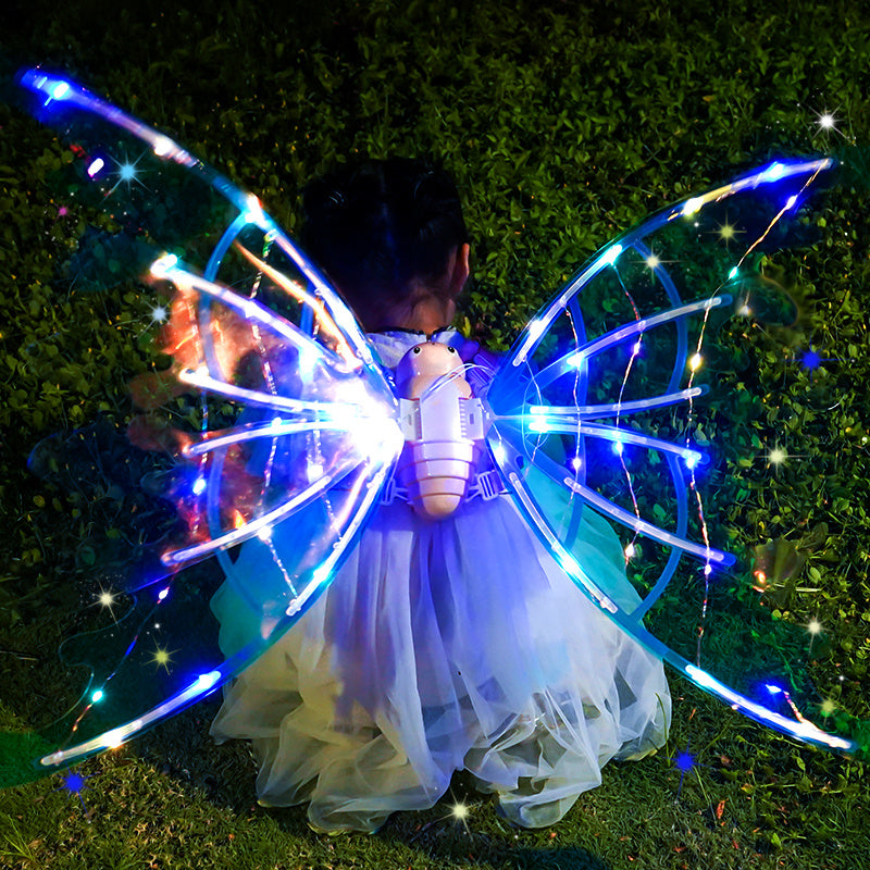 Kızlar Elektrik Kelebek Kanatları Işıklarla Parlayan Parlak Giyiniyor Doğum Günü Düğünü Noel Cadılar Bayramı için Hareketli Peri Kanatları