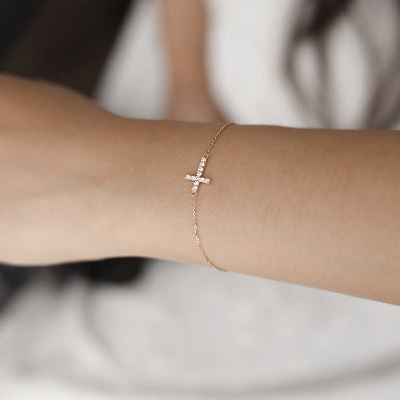Bracelet croix pour femmes sterling fin diamant diamant luxe conception de luxe simple niche