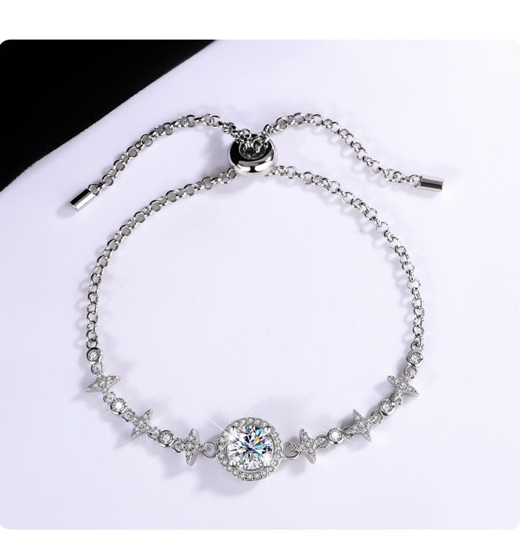 S925 Bracelet en argent sterling Bracelet Diamond Bracelet Starry Sky Round Sac Simple