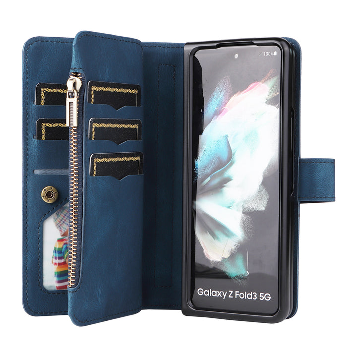 Z Fold 4 Case de cuero de teléfono móvil Case de billetera multifuncional de cremallera