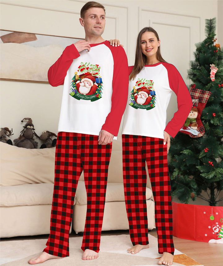 Vêtements parent-enfant de Noël ensemble à manches longues T-shirt Pantalon à plaid Pyjamas assortis