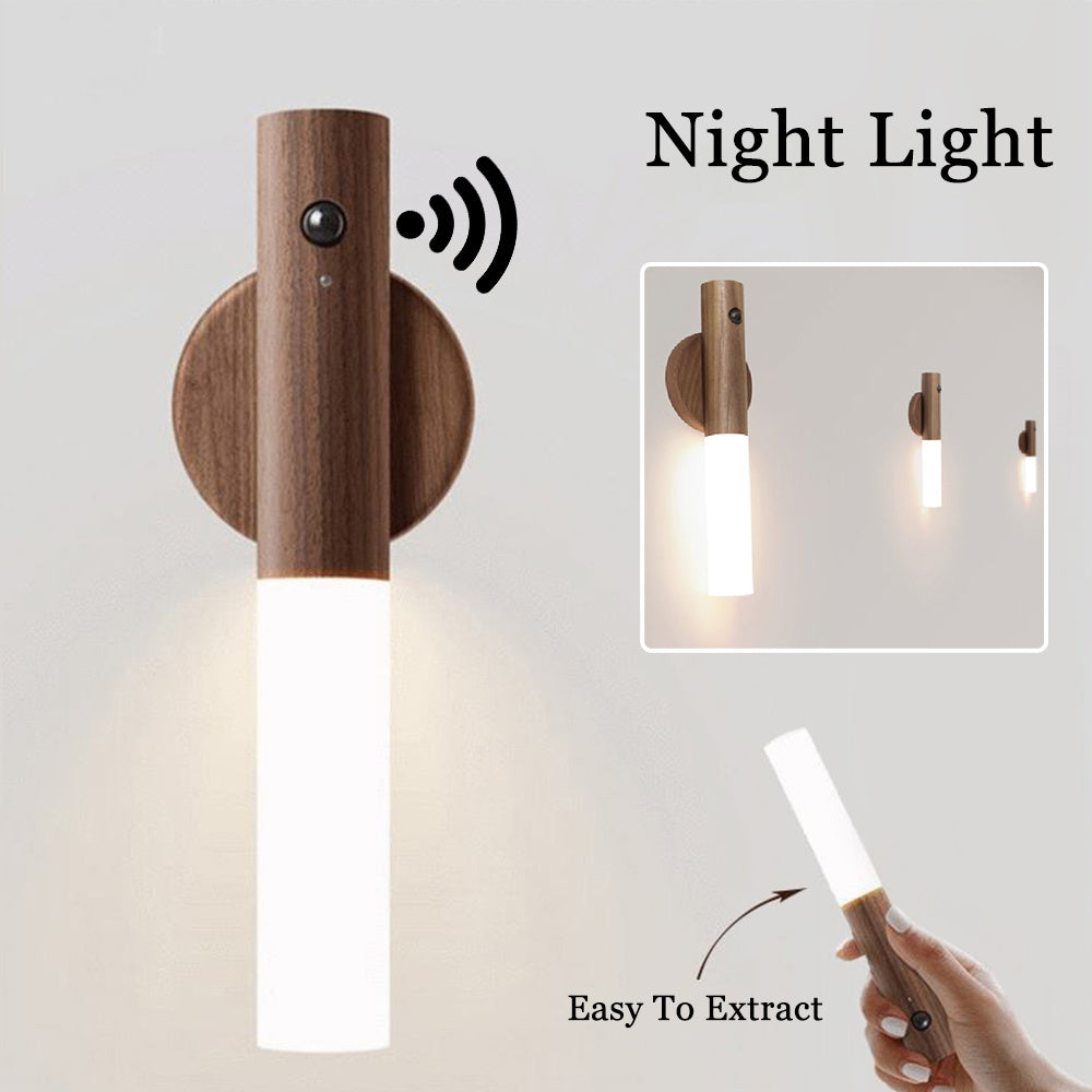 Auto LED USB Magnetic Wood Wireless Night Light Corridors Pora Lichten PIR Bewegingssensor Wandlicht Kastlamp
