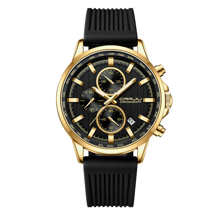 Nieuwe heren siliconen band six-pins stalen band business casual horloge