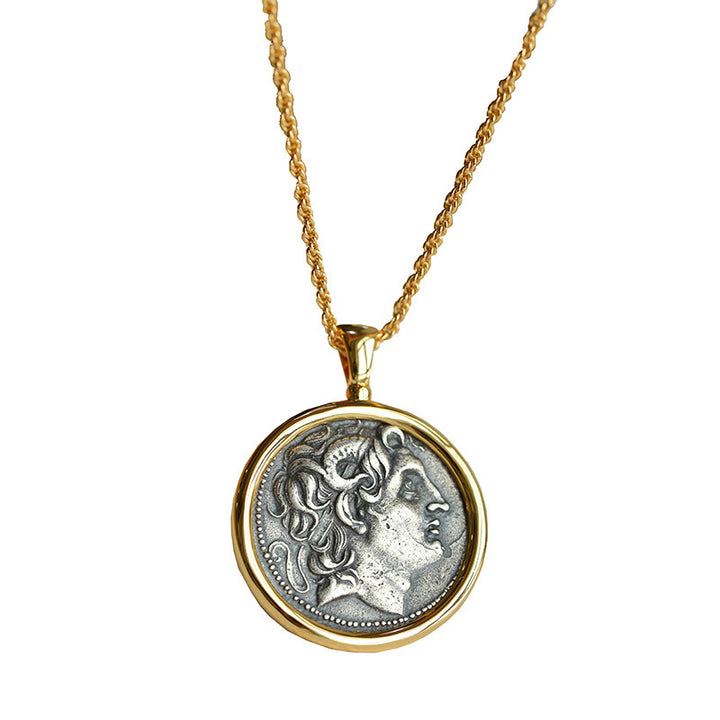 Серебряная монета длинная ожерелье женского ретро простая цепь