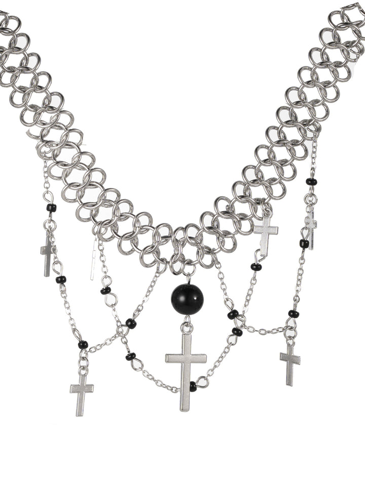 Collier de gland à chaîne métallique punk foncé, collier croix de hip-hop doux et frais