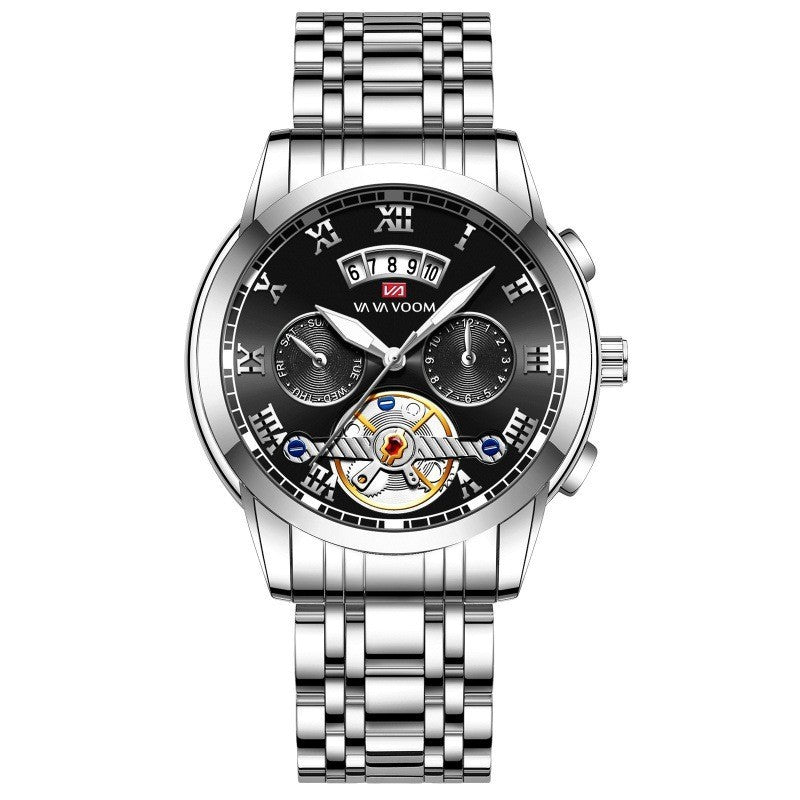 Reloj de cuarzo de tourbillon para hombres de acero inoxidable