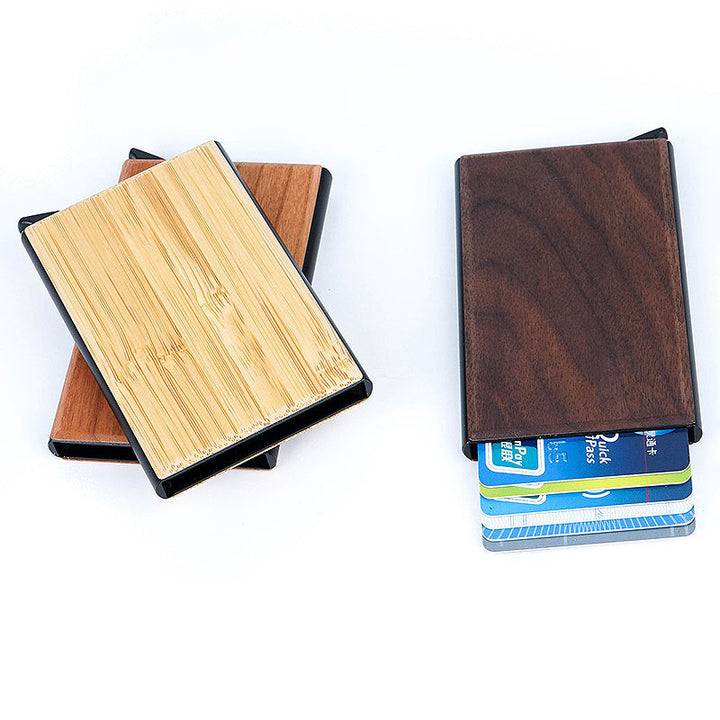 Creative Wood Business Card Metal Sticker Wood Automatic Pop-Up Bank Card RFID Box