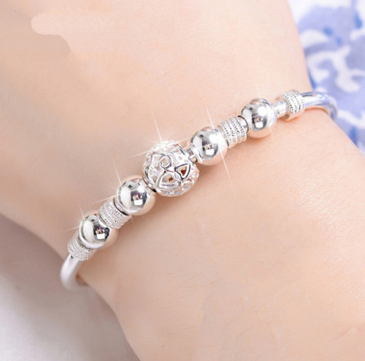 White Copper Silver Plated Changeable Beads Bracelet Women's Diet Balls Jewelry