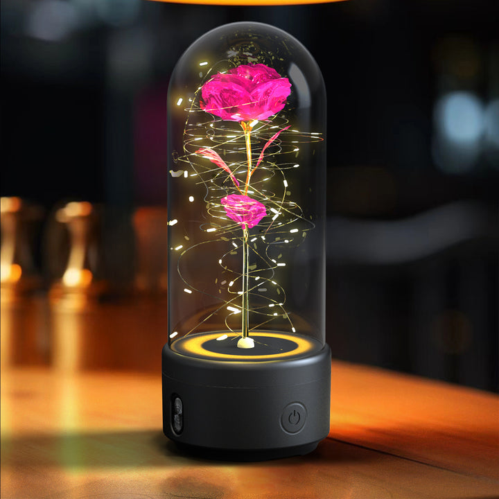 Creative 2 In 1 Rose Flowers LED -lys og Bluetooth -høyttaler Valentinsdag Gave Rose Luminous Night Light Ornament in Glass Cover