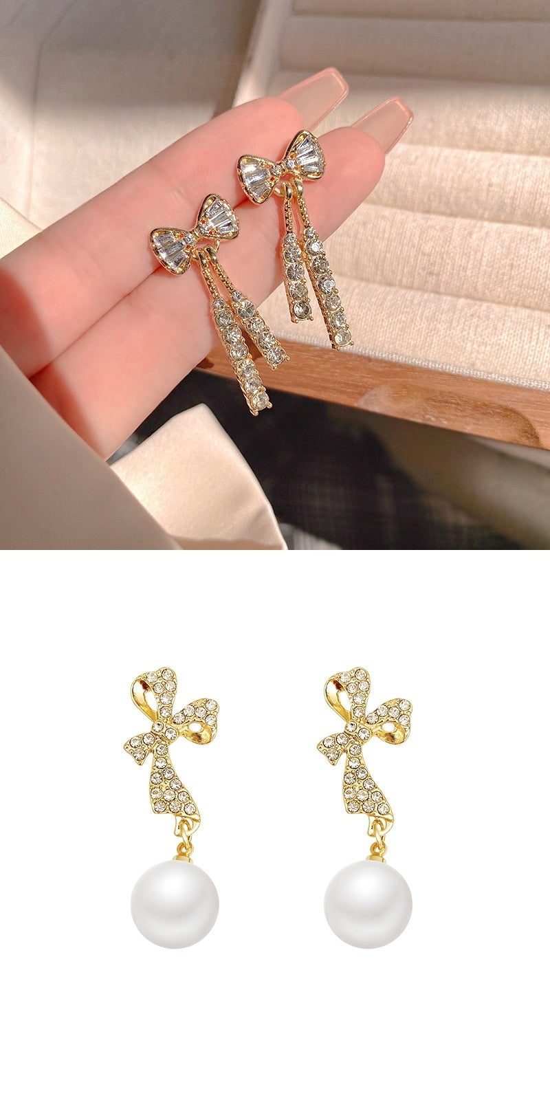 Bow Diamond Crystal Earrings Fashion Temperament