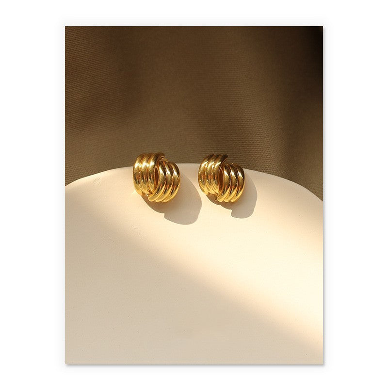 High Color Retention Brass Electroplated Real Gold Line Ear Studs