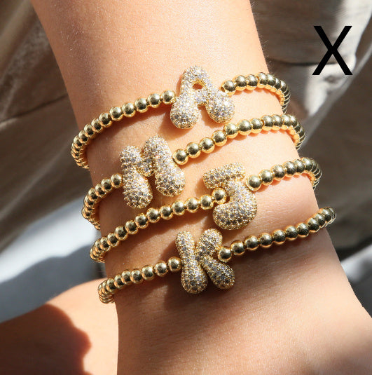 Litir Zircon Boilgeog 18K Balún Buas Bead Bead Bead Bead Elastic Bracelet Elastic