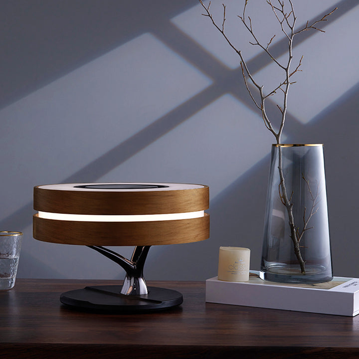 Round Intelligent Music Music Bluetooth Bed Lamp Wi -Fi Circle Tree of LED Light Wireless Charging para sala de estar