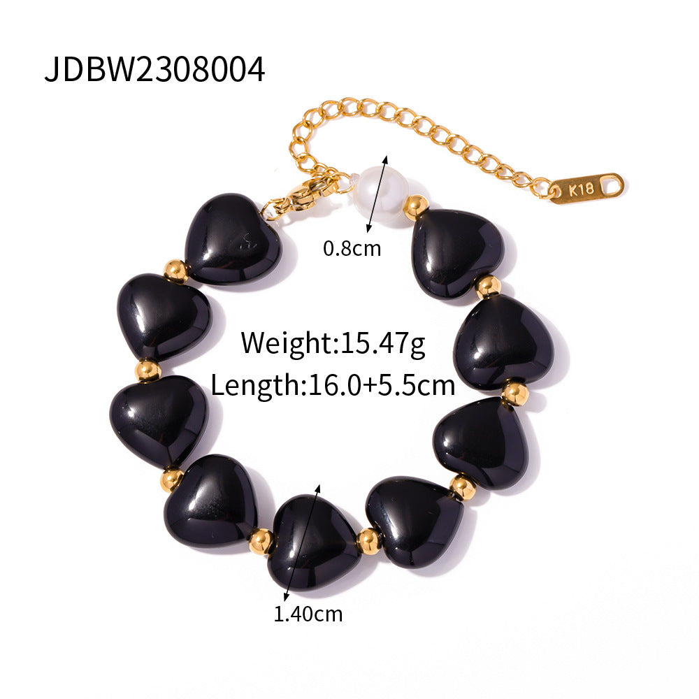 Expendiente interés de interés de lujo Black Agate Love Heart Beaded Bracelet