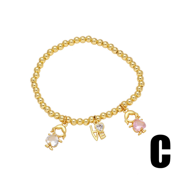 Bracelet de pendentif pour fille zircon en forme de cœur incrusté en or