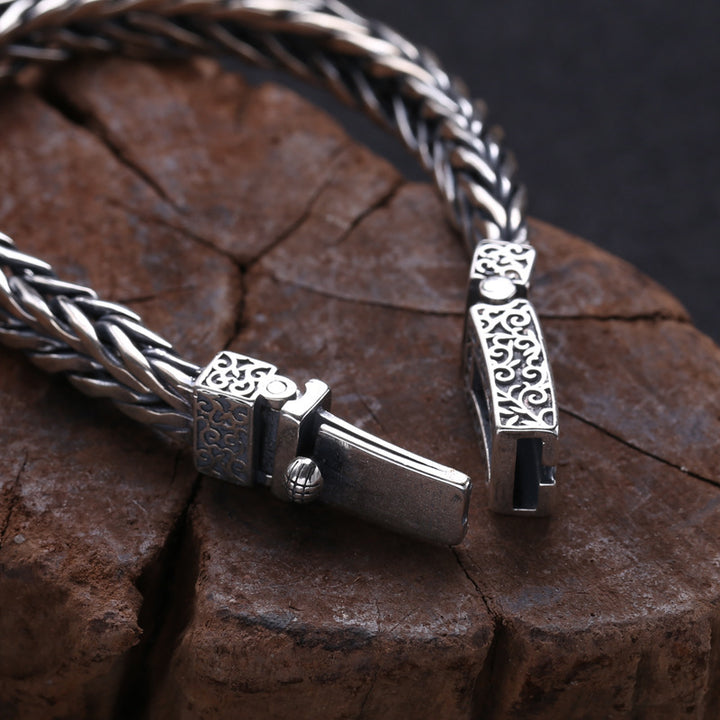 925 Sterling Silver Jewelry Men's Craded Rattanブレスレット