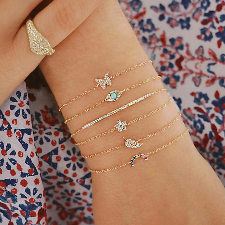 Einfache weibliche Persönlichkeit Schmetterling Diamantblatt Augen Kiefernsteinarmband handgefertigtes sechsteiliges Anzug Armband
