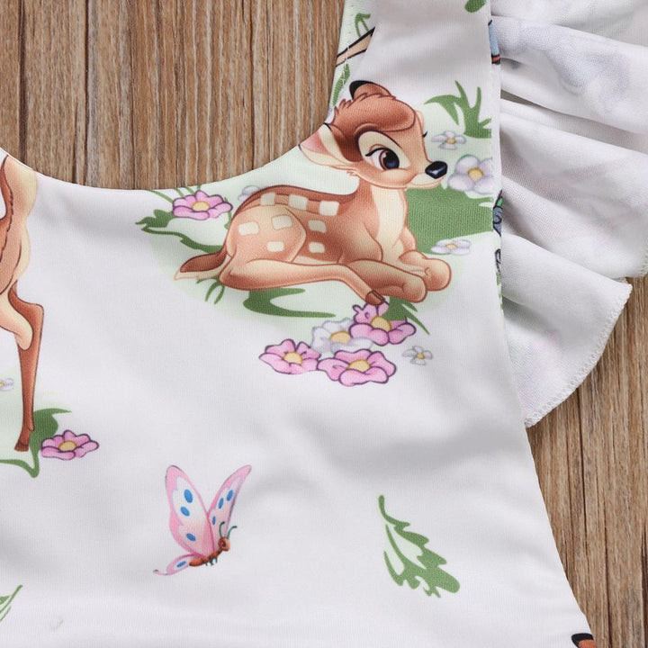 Utrikeshandel sommar spädbarn flicka tecknad hjort ha kostym båge huvudbonad tvådelar