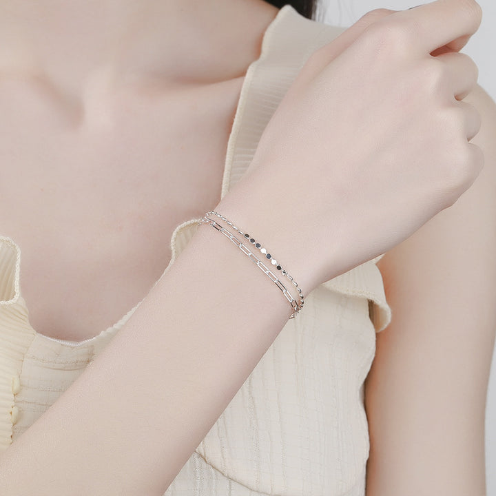 Dames sterling zilveren stapel dubbele laag glanzende armband