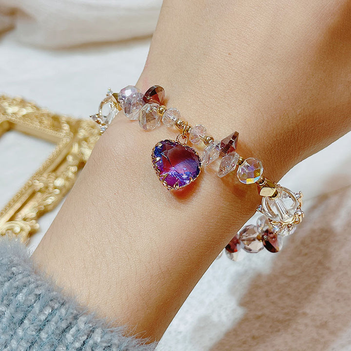 Crystal Bracelet Women's Super Shiny Heart Pendant