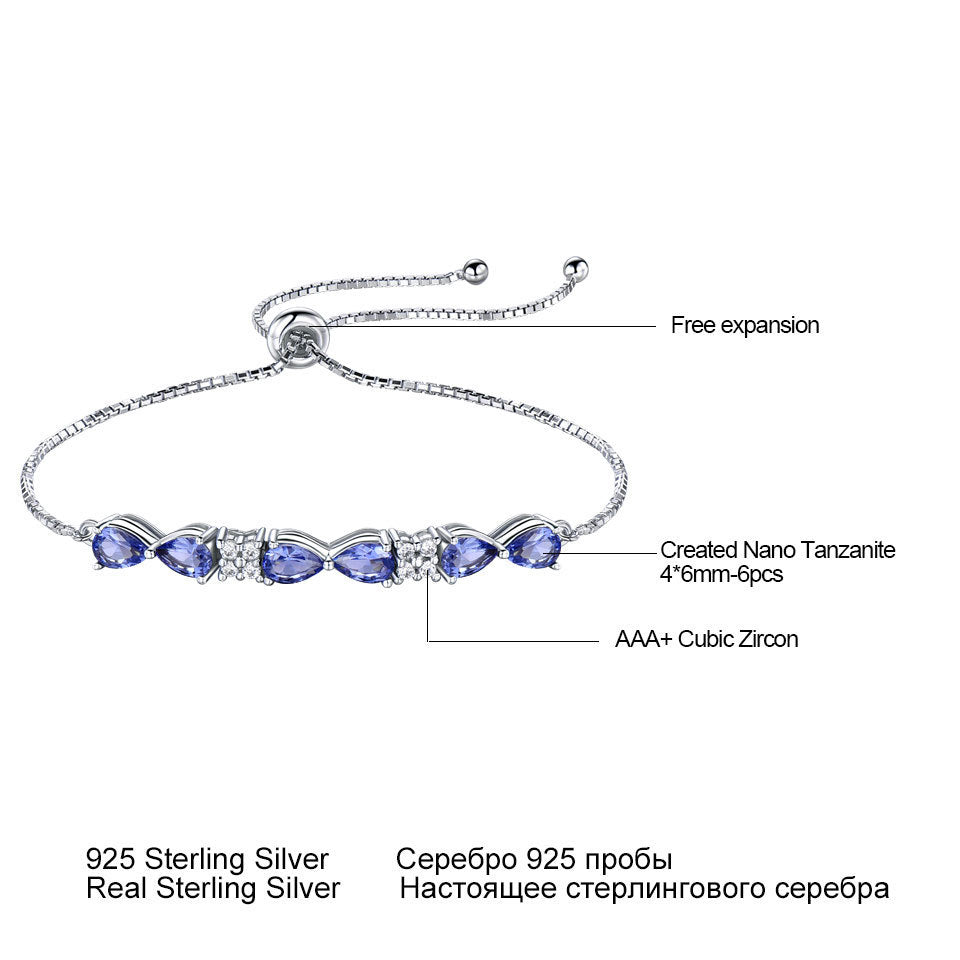 S925 стерлингов сребърен синьо сапфир на веригата регулируема гривна за жени
