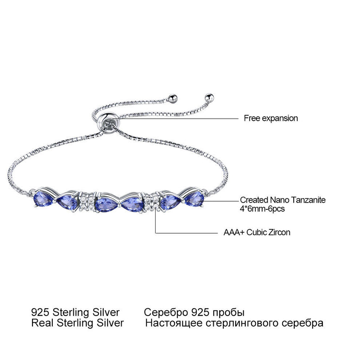 Pulsera ajustable de la cadena de caja de zafiro azul de plata esterlina S925 para mujeres