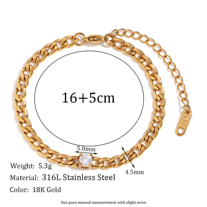 Einfaches Edelstahl 18K Goldbeschichtung Zirkonkettenarmband