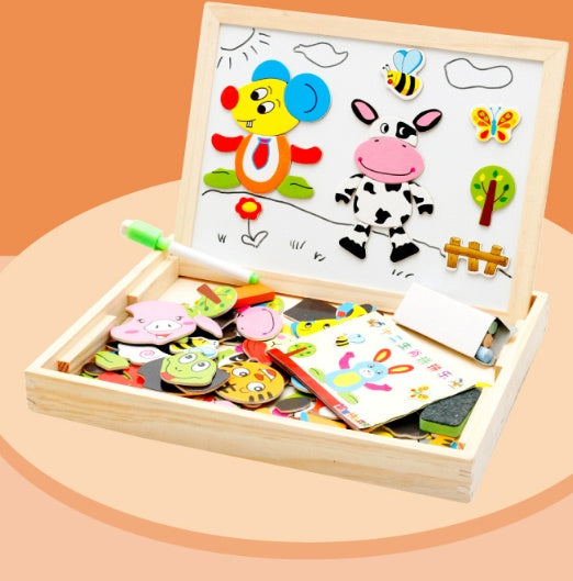 Holzmagnetpuzzle Spielzeug Kinder 3D Puzzle Kasten Figur Tiere Zirkus Schreiben Zeichnungsbrett Lernen Bildungsplätze für Kinder