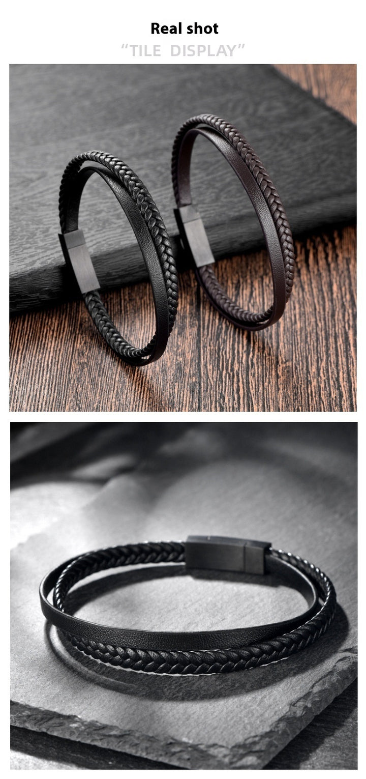 Men's Leather Rope Stainless Steel Couple Leather Bracelet