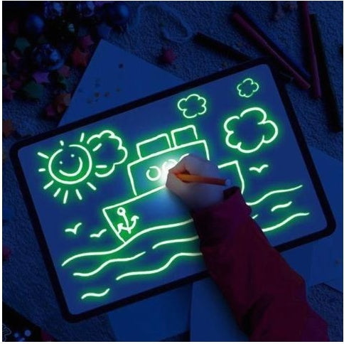 Eğitim oyuncak çizim ped 3d sihirli 8 ışık efektleri bulmaca tahtası eskiz pantolon