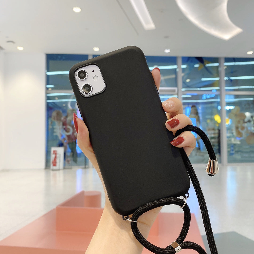 Compatible con Apple, Compatible con Apple , Adecuado para iPhone11 Pure Color Silicone Lanyard Fall Protection Cover