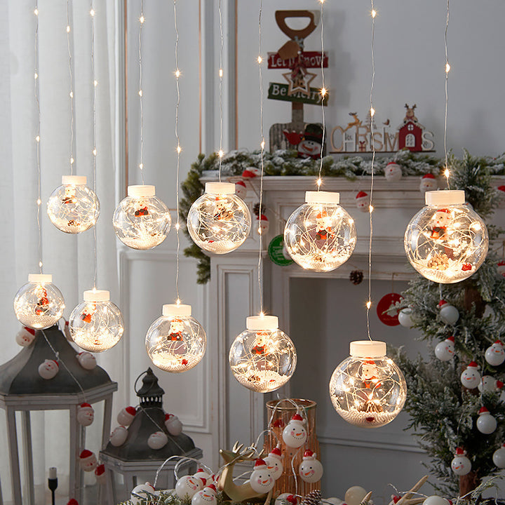 10pcs Led Noel Perde Lambası Peri Kardan Adam Dilek Top Lamba İpi Noel Pencere Dekorasyonu Noel Işık Odası