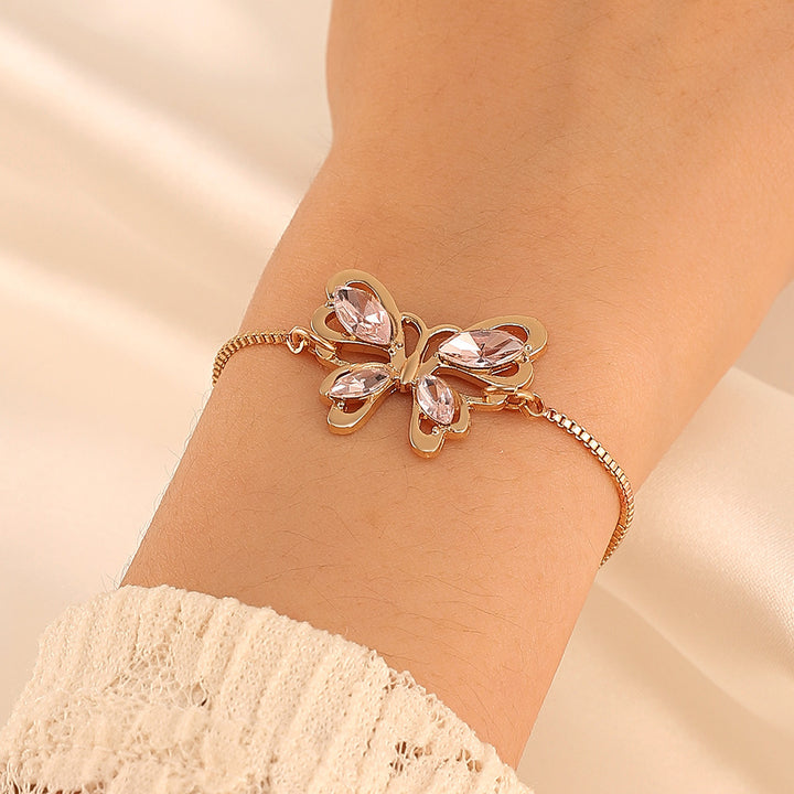 Affordable Luxury Fashion Pink Crystal Hollow Butterfly Bracelet