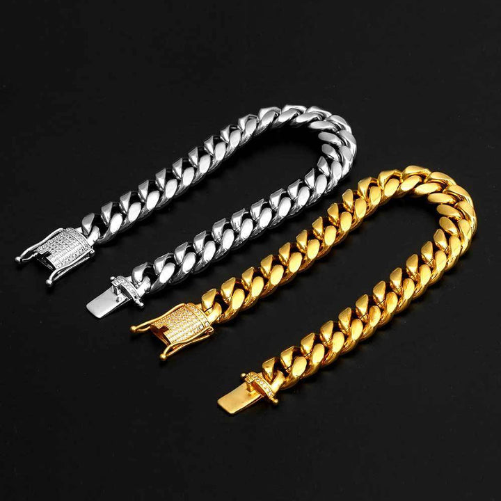 Ddiamante Buckle Stainless Steel Round Grinding Encryption Cuban Link Chain Bracelet