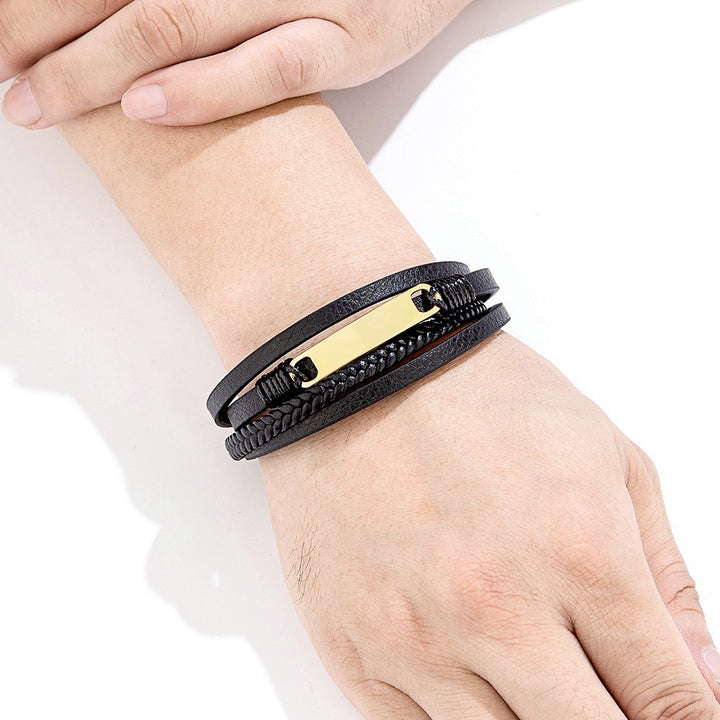 Multi-layer Woven Leather Bracelet Magnetic Buckle Stainless Steel Bracelet