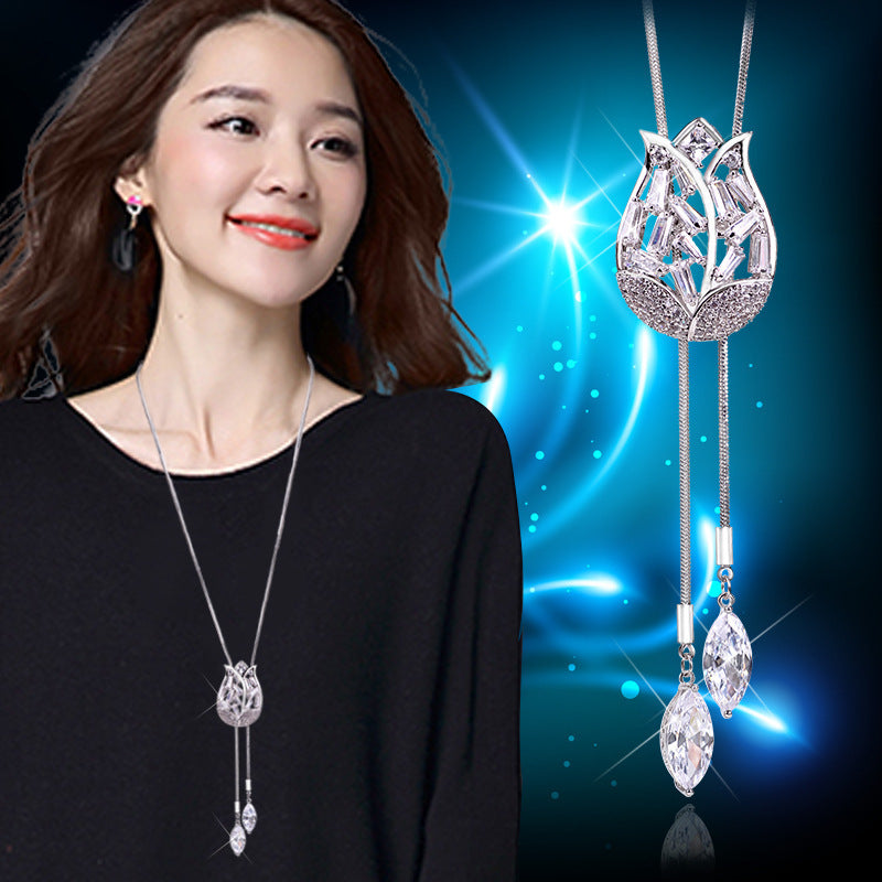 Women's Crystal Sweater Chain Long Pendant Accessories