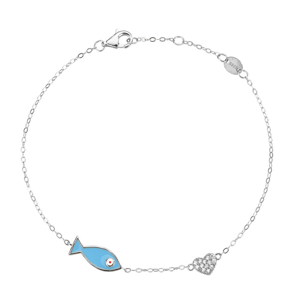 Women's Blue Small Fish Heart-shaped Bracelet
