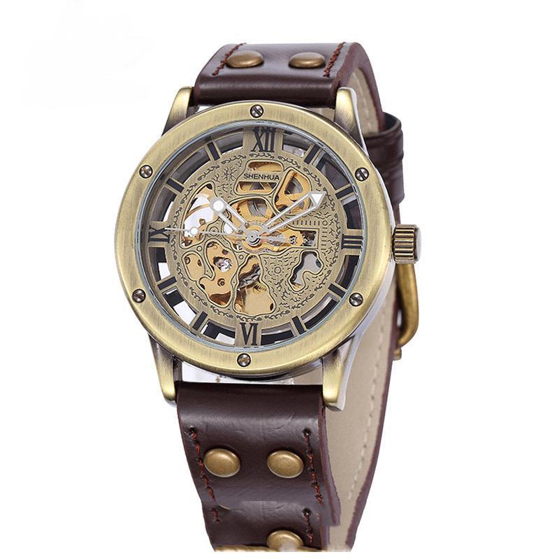 Shenhua Men's Fashion Hollowed Retro Automatic mécanique Automatique