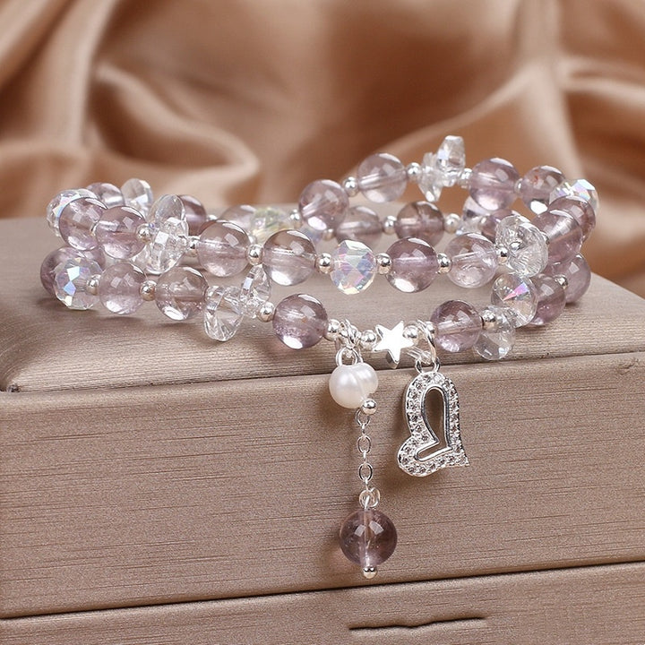 Natural Double Ring Light Purple Crystal Bracelet Female Sweet