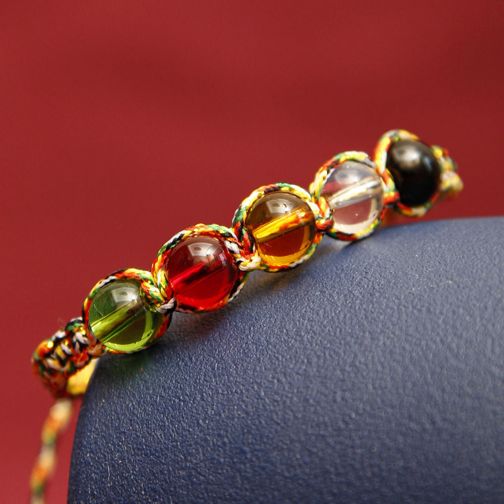 Bracelet de corde à cinq couleurs corde colorée Couleur de cinq perles
