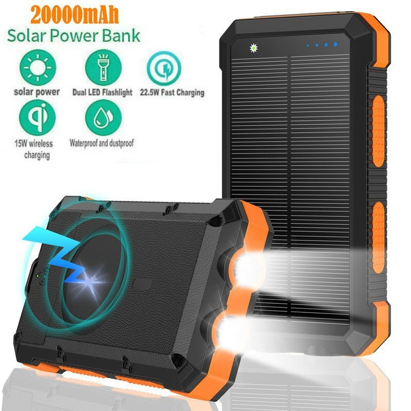 Solar Magnetic Wireless Charger Power Bank 20000 mA Iluminação ao ar livre à prova d'água