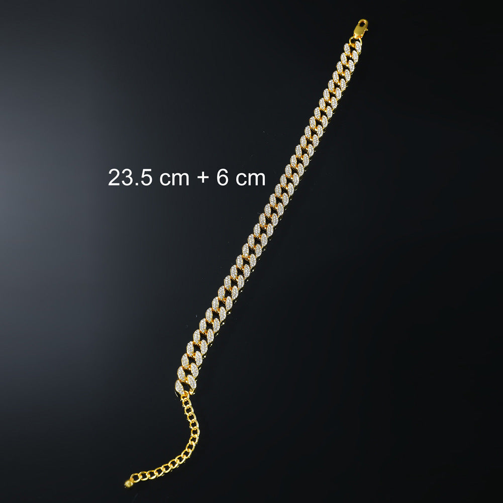 Male Creative Versatile Full Diamond Cuban Chain Foot Chain