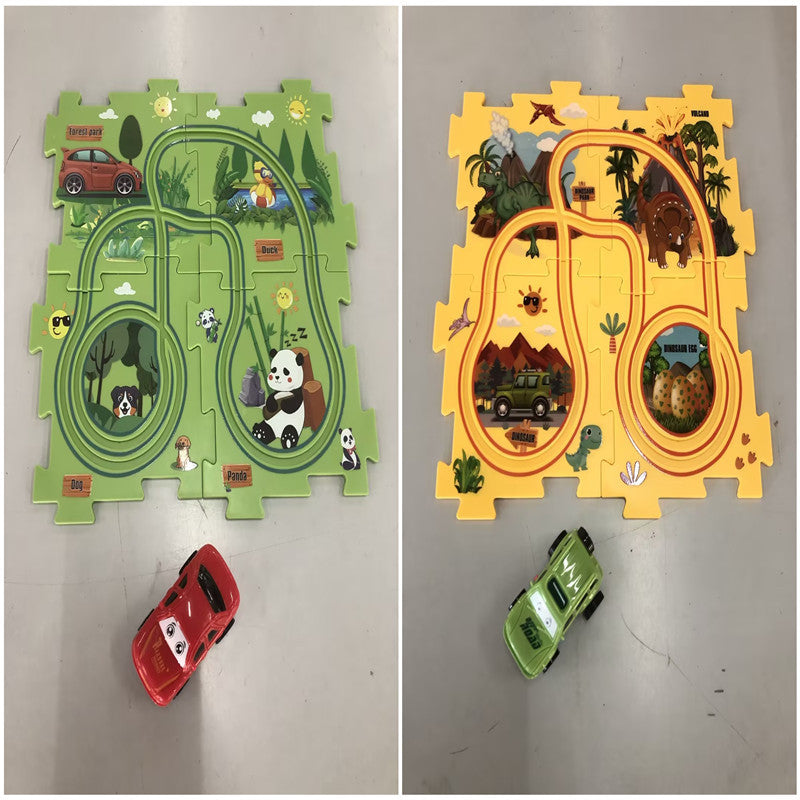 Деца пъзел електрическа железопътна скорост Speeder Diy Assembly Electric Car Automatic Rail City Screen Construction Education Toy Gift