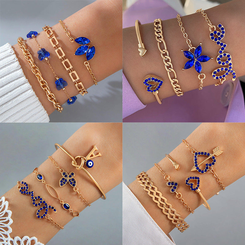 4pcs Blue Flower Love Butterfly Brățară Set cu strasuri Design Valentines Day
