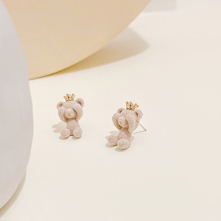 Candy Color Cute Plush Bear Ear Stigs Exquisite Crown